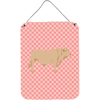 "Caroline's Treasures Charolais Cow Pink Check Metal Print, 16hx12w, Multicolor"
