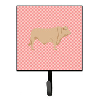 "Caroline's Treasures Charolais Cow Pink Check Wall Hook, Small, Multicolor"