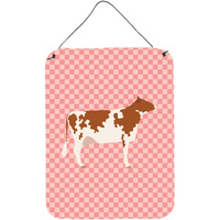 "Caroline's Treasures Ayrshire Cow Pink Check Metal Print, 16hx12w, Multicolor"