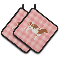 "Caroline's Treasures Ayrshire Cow Pink Check Decorated Pot Holder, 7.5"" x 7.5"""