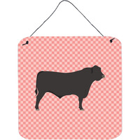"Caroline's Treasures Pink Black Angus Cow Check Metal Print, 6"" H x 6"" W"