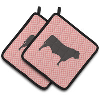 "Caroline's Treasures Black Angus Cow Pink Check Decorated Pot Holder, 7.5"" x 7.5"""