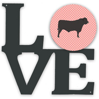 "Caroline's Treasures Black Angus Cow Pink Check Metal Artwork Love wall-decor, Multicolor"