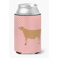 "Caroline's Treasures Jersey Cow Pink Check Decorative Can Hugger, Multicolor"