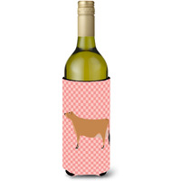 "Caroline's Treasures Jersey Cow Pink Check Decorative Bottle Hugger, 750 ml, Multicolor"