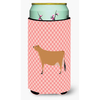 "Caroline's Treasures Jersey Cow Pink Check Decorative Can Hugger, Tall Boy, Multicolor"