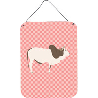 "Caroline's Treasures Malvi Cow Pink Check Metal Print, 16hx12w, Multicolor"