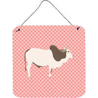 "Caroline's Treasures Pink Malvi Cow Check Metal Print, 6"" H x 6"" W"