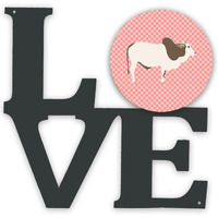 "Caroline's Treasures Malvi Cow Pink Check Metal Artwork Love wall-decor, Multicolor"
