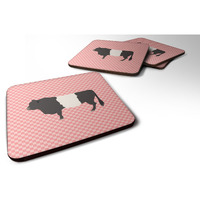 "Caroline's Treasures Belted Galloway Cow Pink Check Decorative coasters, 3.5, Multicolor"