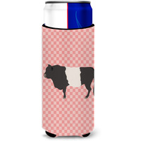 "Caroline's Treasures Belted Galloway Cow Pink Check Decorative Can Hugger, Slim, Multicolor"