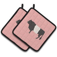 "Caroline's Treasures Belted Galloway Cow Pink Check Decorated Pot Holder, 7.5"" x 7.5"""