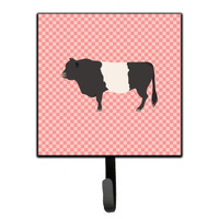 "Caroline's Treasures Belted Galloway Cow Pink Check Wall Hook, Small, Multicolor"