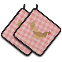 "Caroline's Treasures Frisian Friesian Chicken Pink Check Decorated Pot Holder, 7.5"" x 7.5"""