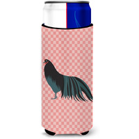 "Caroline's Treasures Sumatra Chicken Pink Check Decorative Can Hugger, Slim, Multicolor"