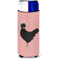 "Caroline's Treasures Polish Poland Chicken Pink Check Decorative Can Hugger, Slim, Multicolor"