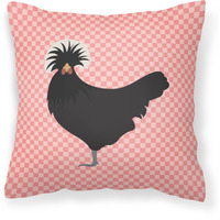 "Caroline's Treasures BB7834PW1414 Polish Poland Chicken Pink Check Outdoor Canvas Fabric Decorative Pillow, 14"" x 3"" x 14"""