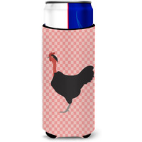 "Caroline's Treasures Naked Neck Chicken Pink Check Decorative Can Hugger, Slim, Multicolor"