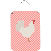 "Caroline's Treasures Leghorn Chicken Pink Check Metal Print, 16hx12w, Multicolor"