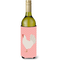 "Caroline's Treasures Leghorn Chicken Pink Check Decorative Bottle Hugger, 750 ml, Multicolor"