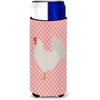"Caroline's Treasures Leghorn Chicken Pink Check Decorative Can Hugger, Slim, Multicolor"