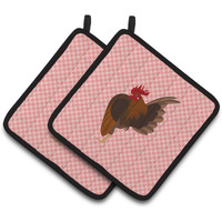 "Caroline's Treasures Malaysian Serama Chicken Pink Check Decorated Pot Holder, 7.5"" x 7.5"""