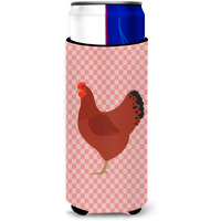 "Caroline's Treasures New Hampshire Red Chicken Pink Check Decorative Can Hugger, Slim, Multicolor"