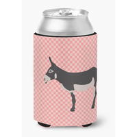 "Caroline's Treasures American Mammoth Jack Donkey Pink Check Decorative Can Hugger, Multicolor"