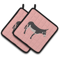 "Caroline's Treasures American Mammoth Jack Donkey Pink Check Decorated Pot Holder, 7.5"" x 7.5"""