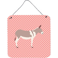 "Caroline's Treasures Pink Australian Teamster Donkey Check Metal Print, 6"" H x 6"" W"