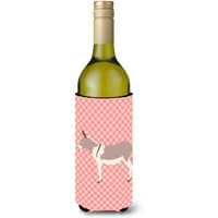 "Caroline's Treasures Australian Teamster Donkey Pink Check Decorative Bottle Hugger, 750 ml, Multicolor"