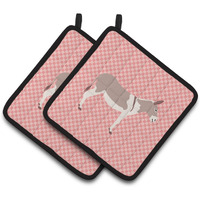 "Caroline's Treasures Australian Teamster Donkey Pink Check Decorated Pot Holder, 7.5"" x 7.5"""