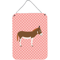 "Caroline's Treasures Pink Check Miniature Mediterranian Donkey Metal Print, 16hx12w, Multicolor"