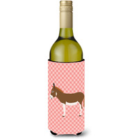 "Caroline's Treasures Miniature Mediterranian Donkey Pink Check Decorative Bottle Hugger, 750 ml, Multicolor"