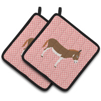 "Caroline's Treasures Miniature Mediterranian Donkey Pink Check Decorated Pot Holder, 7.5"" x 7.5"""