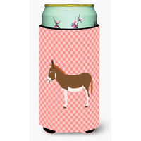 "Caroline's Treasures Miniature Mediterranian Donkey Pink Check Decorative Can Hugger, Tall Boy, Multicolor"