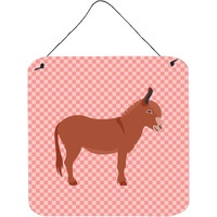 "Caroline's Treasures Pink Irish Donkey Check Metal Print, 6"" H x 6"" W"