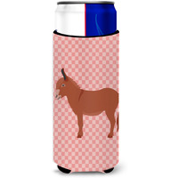 "Caroline's Treasures Irish Donkey Pink Check Decorative Can Hugger, Slim, Multicolor"