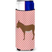 "Caroline's Treasures Cotentin Donkey Pink Check Decorative Can Hugger, Slim, Multicolor"