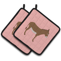"Caroline's Treasures Cotentin Donkey Pink Check Decorated Pot Holder, 7.5"" x 7.5"""