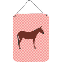 "Caroline's Treasures Hinny Horse Donkey Pink Check Metal Print, 16hx12w, Multicolor"