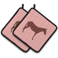 "Caroline's Treasures Hinny Horse Donkey Pink Check Decorated Pot Holder, 7.5"" x 7.5"""