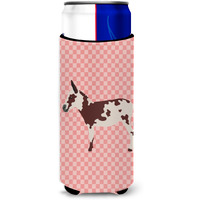 "Caroline's Treasures American Spotted Donkey Pink Check Decorative Can Hugger, Slim, Multicolor"