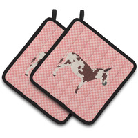 "Caroline's Treasures American Spotted Donkey Pink Check Decorated Pot Holder, 7.5"" x 7.5"""