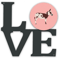 "Caroline's Treasures American Spotted Donkey Pink Check Metal Artwork Love wall-decor, Multicolor"