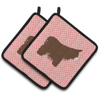 "Caroline's Treasures Poitou Poiteuin Donkey Pink Check Decorated Pot Holder, 7.5"" x 7.5"""