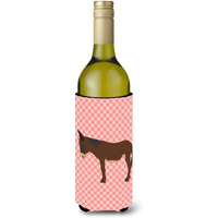 "Caroline's Treasures Zamorano-Leones Donkey Pink Check Decorative Bottle Hugger, 750 ml, Multicolor"