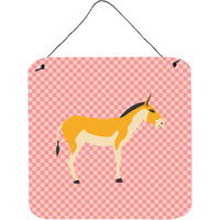 "Caroline's Treasures Pink Turkmenian Kulan Donkey Check Metal Print, 6hx6w"