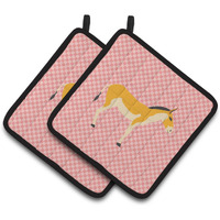 "Caroline's Treasures Turkmenian Kulan Donkey Pink Check Decorated Pot Holder, 7.5"" x 7.5"""