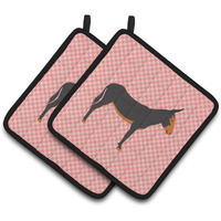 "Caroline's Treasures Catalan Donkey Pink Check Decorated Pot Holder, 7.5"" x 7.5"""